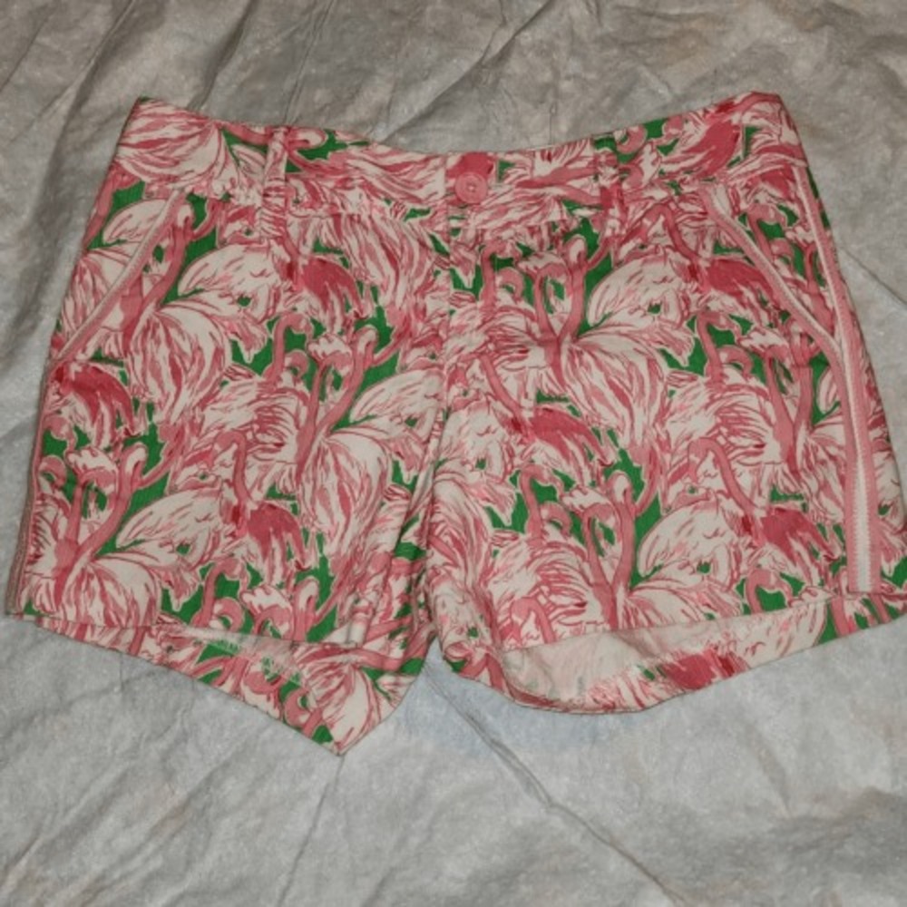 Lilly Pulitzer Womens Prep Green Pink Colony Callahan‎ Shorts 4 Flamingo